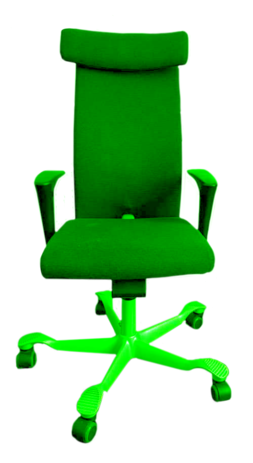 Acid-green tinted office chair.