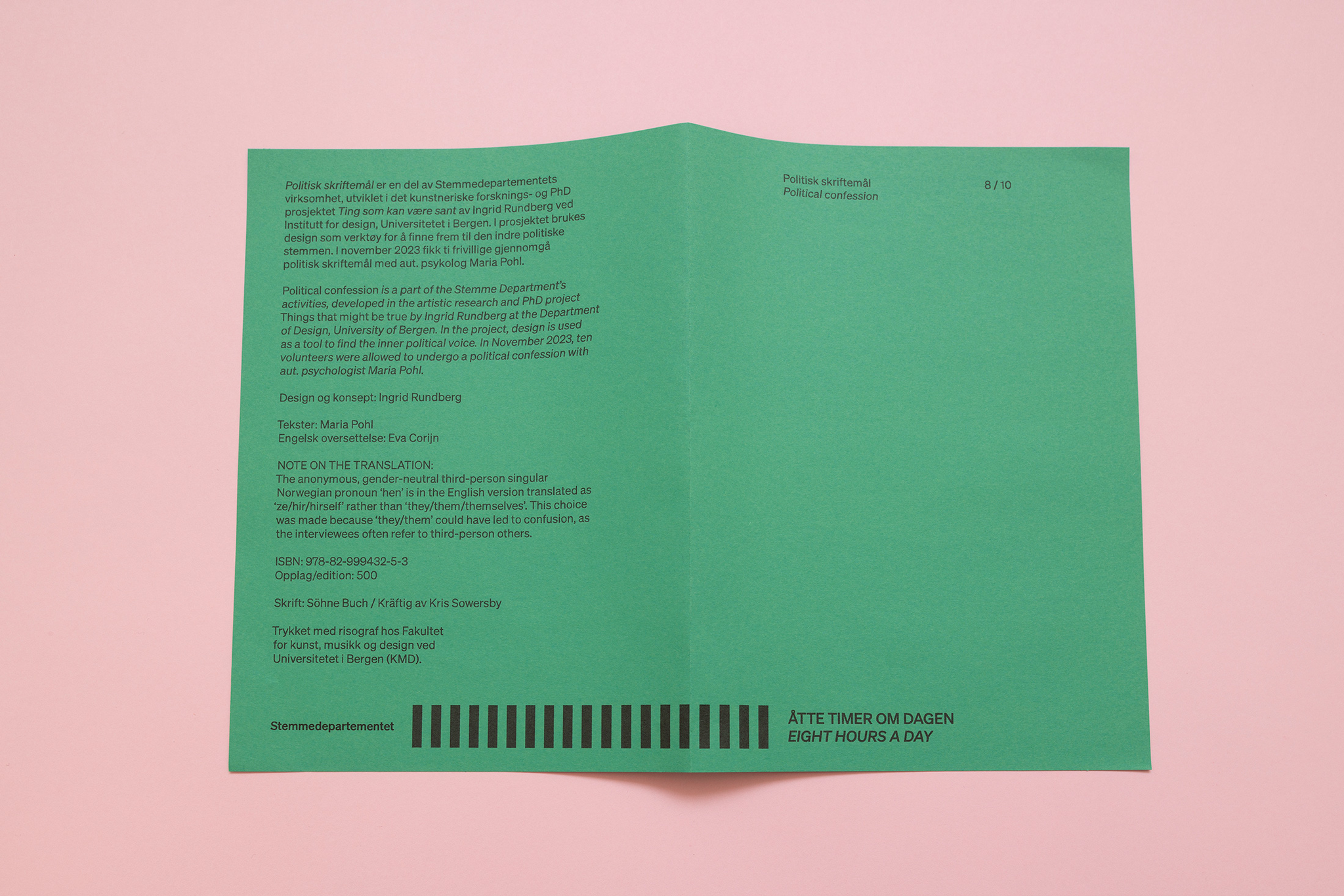 Front + backside of Political Confessions (publication)
Photo: Bjarte Bjørkum