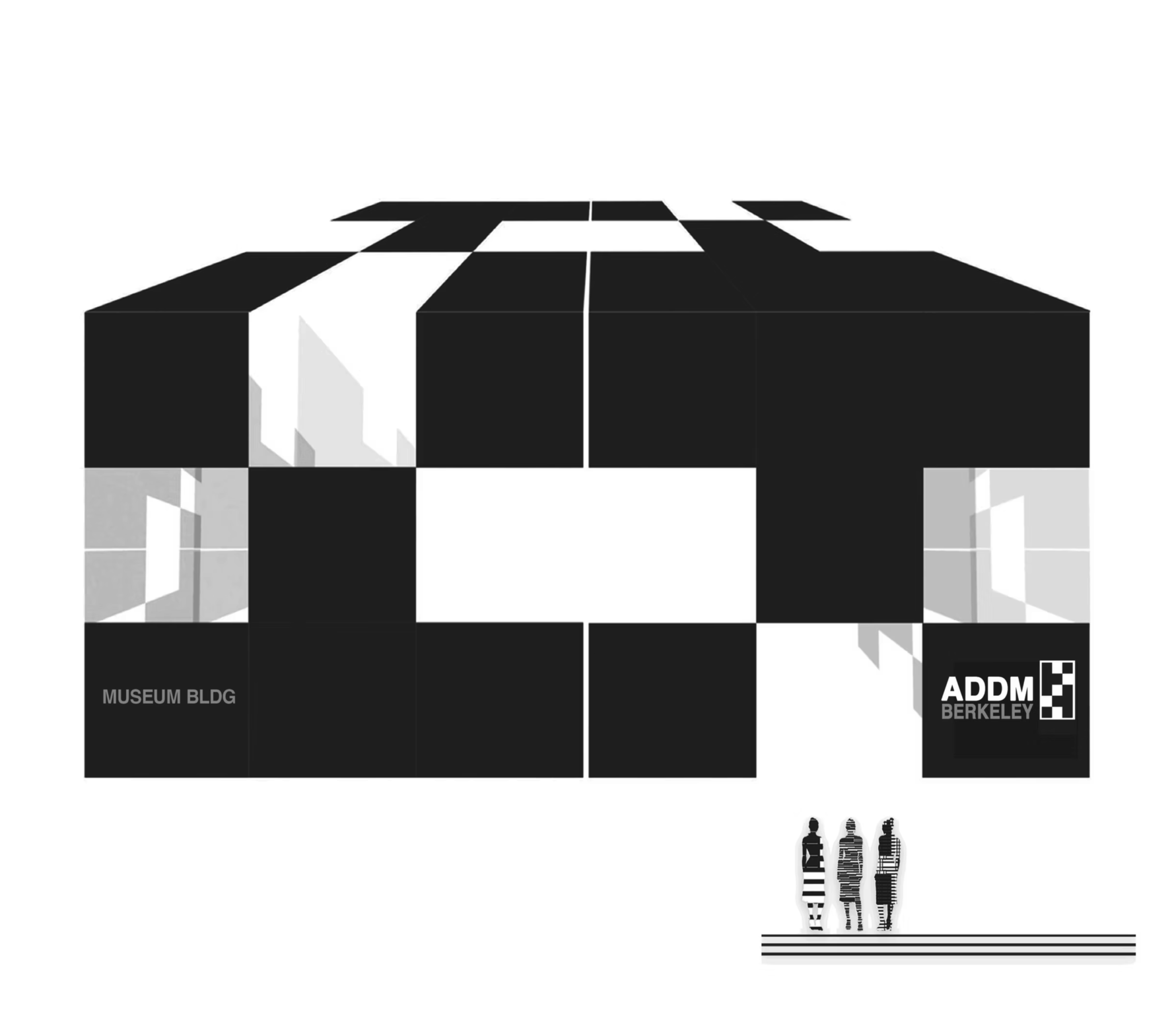 Black-and-white research images showing rule-based architectural and graphic systems constructed from modular, grid-based visual elements.