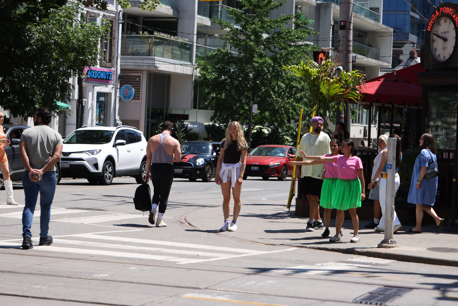 Momentarily transforming the popular destination at King and Portland into a site of critical engagement through a 29-step choreography that invited spatial negotiation and encounters with the Other within a space that is otherwise governed by capitalist-consumerist logic that actively seeks to erase all forms of anomaly.
This is created in response to Score 4. 
Score 4 is created by Mushtari Afroz
Choreography created by Mushtari Afroz
Performance co-created with Rachana Joshi, Rajvi Dedhia and Nidhi Baadkar.