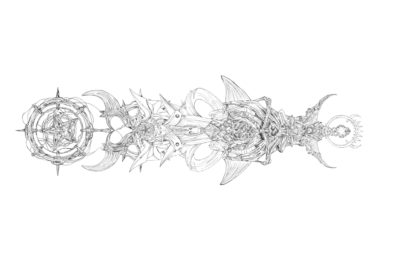 A digital line drawing of a speculative "quantum sword"