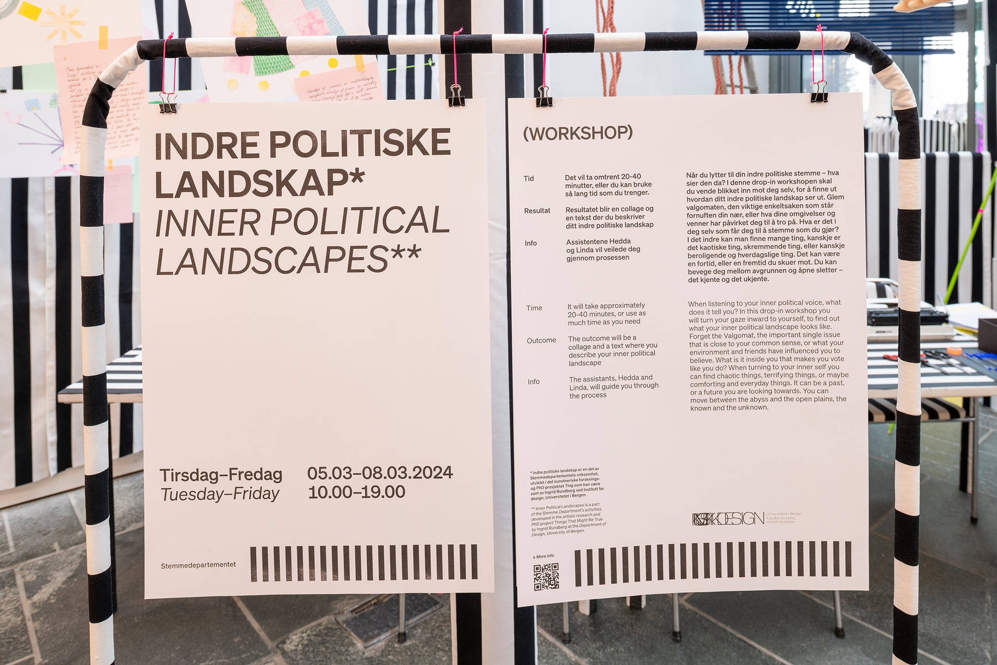 Information poster for Inner political landscapes workshop
Photo: Bjarte Bjørkum