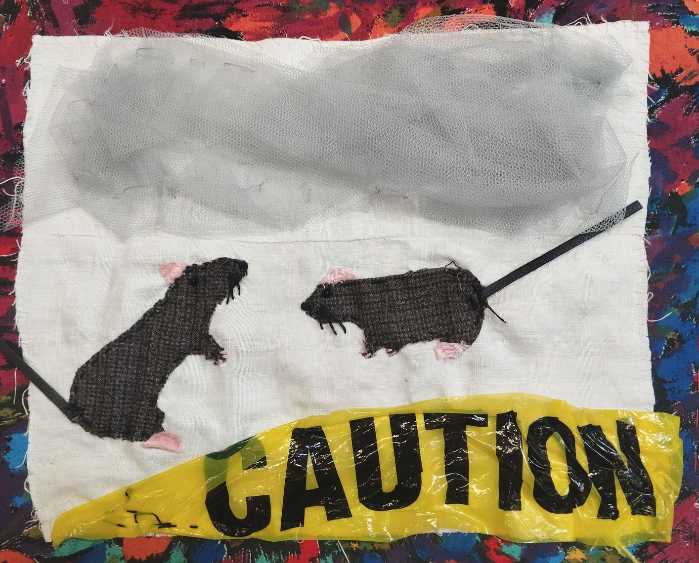 two rats and caution tape applique