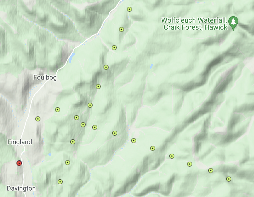 This image shows a detail from the IRIS map of worldwide seismic sensors. This detail depicts the location of the Eskdalemuir Seismic Array.