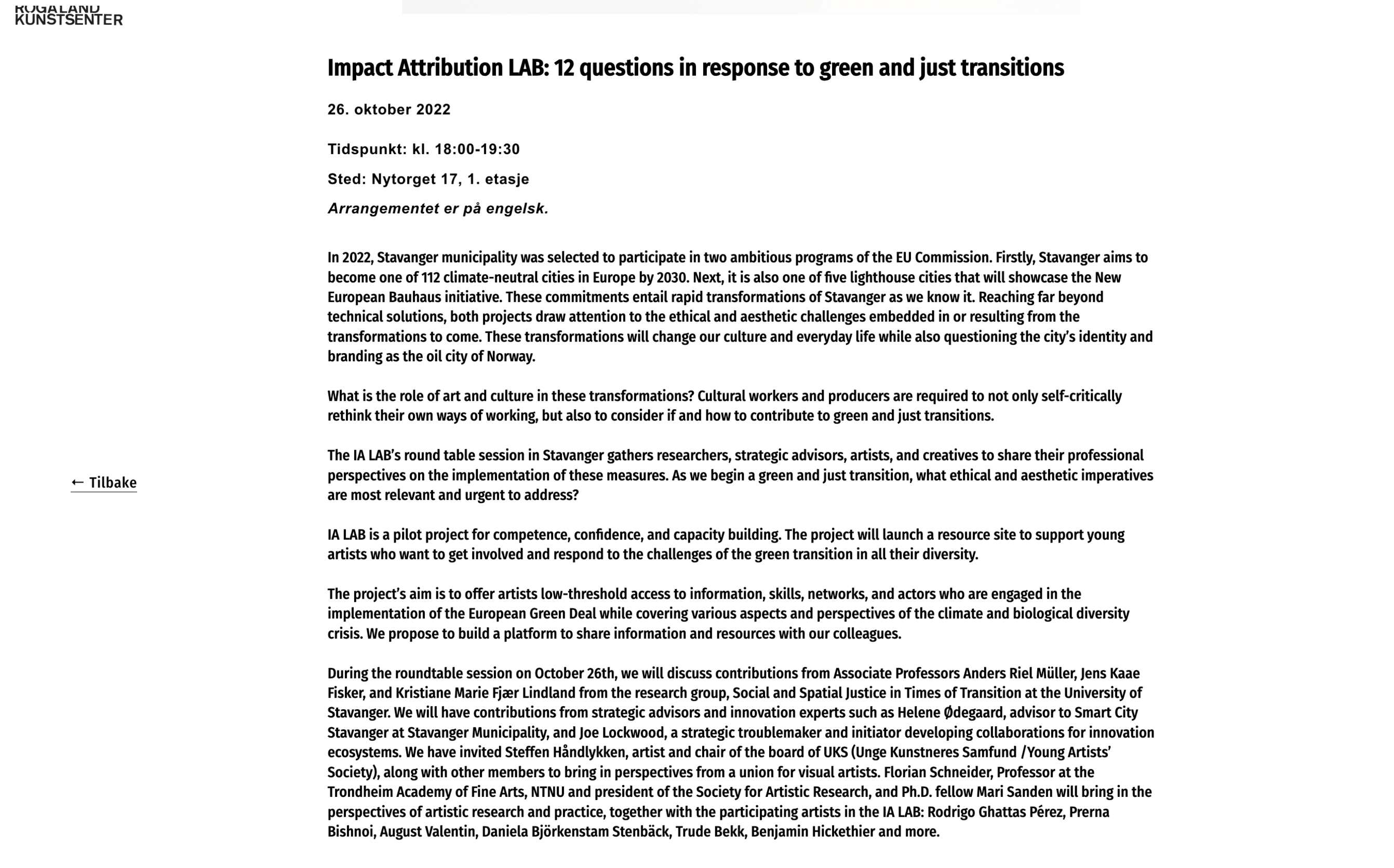 Announcement Rogaland Kunstsenter