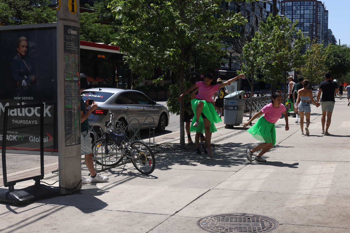 Momentarily transforming the popular destination at King and Portland into a site of critical engagement through a 29-step choreography that invited spatial negotiation and encounters with the Other within a space that is otherwise governed by capitalist-consumerist logic that actively seeks to erase all forms of anomaly.
This is created in response to Score 4.
Score 4 is created by Mushtari Afroz
Choreography created by Mushtari Afroz
Performance co-created with Rachana Joshi, Rajvi Dedhia and Nidhi Baadkar.