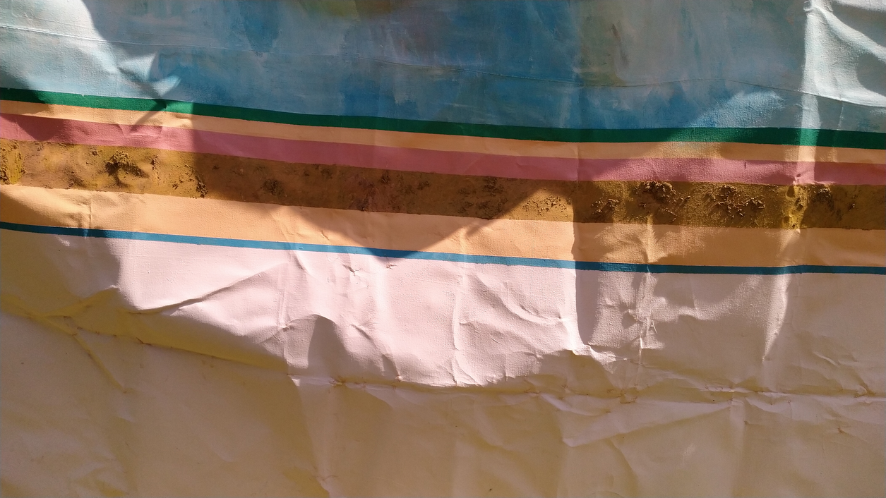 Photo shows a detail from a painting that was presented in some exhibitions along with some of the Norths-works. Here the image serves to illustrate a further step in the progression from the photograph of the dry stone wall above, through the pencil and charcoal drawings, and to this now further abstracted form of response to the same landscape feature. This visual progression metaphorically mirrors the process enacted upon data used in the sound installations in Norths, as discussed in the text that parallels these images.