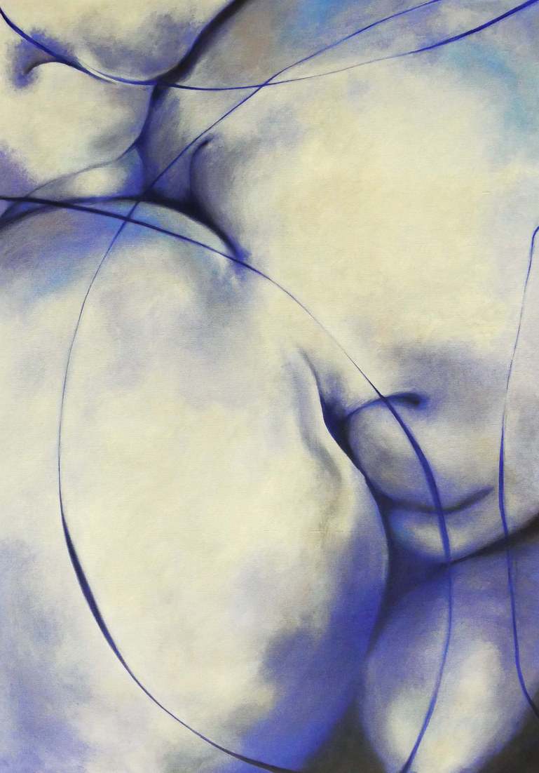 Blue monochrome: the bedroom. Depicts the feeling of lightness and emotovity the body holds in its own bedroom.