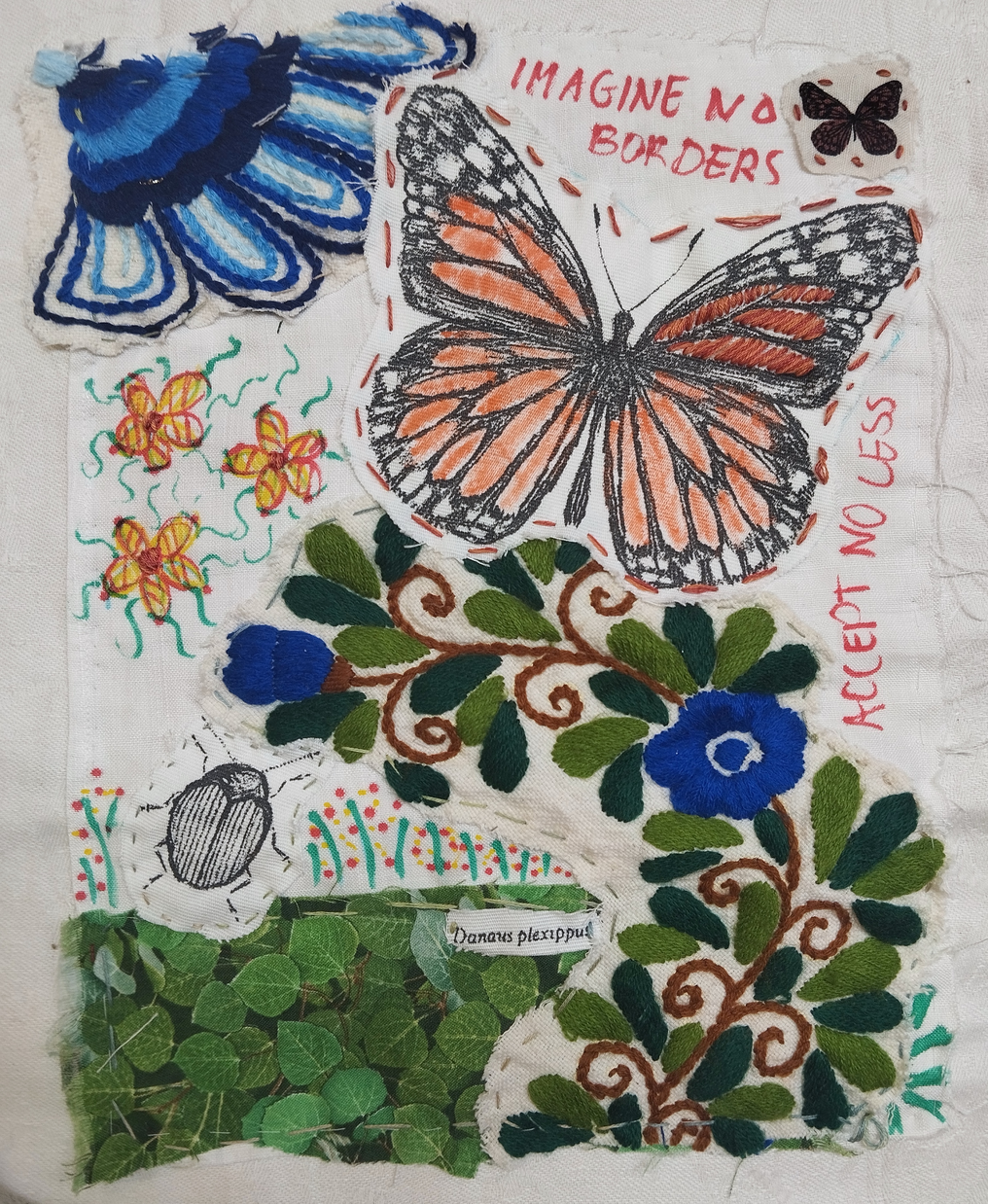 applique and embroidery with tree and birds