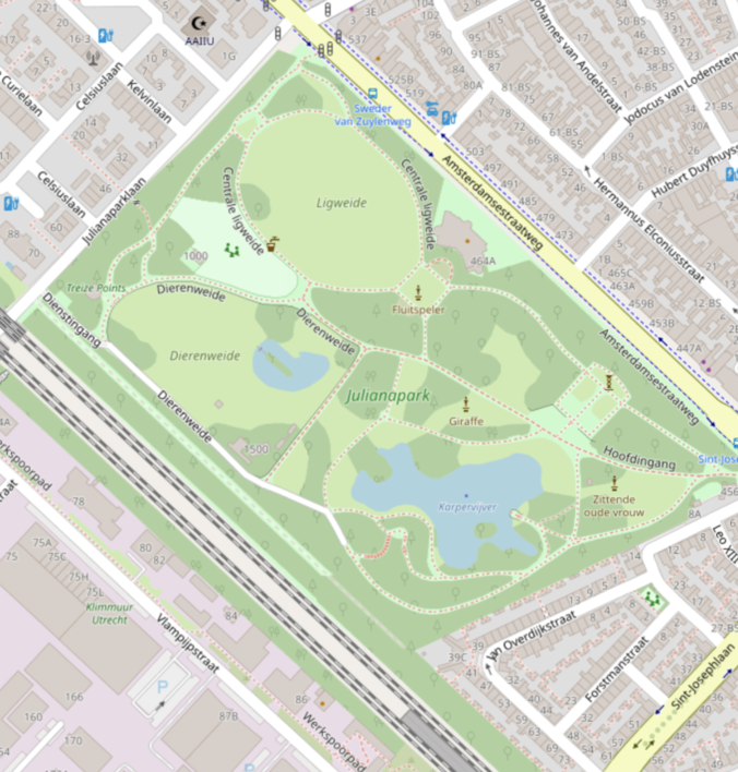 This shows a map of the park, there is a lake in the middle. 
There is forest at the right corner.