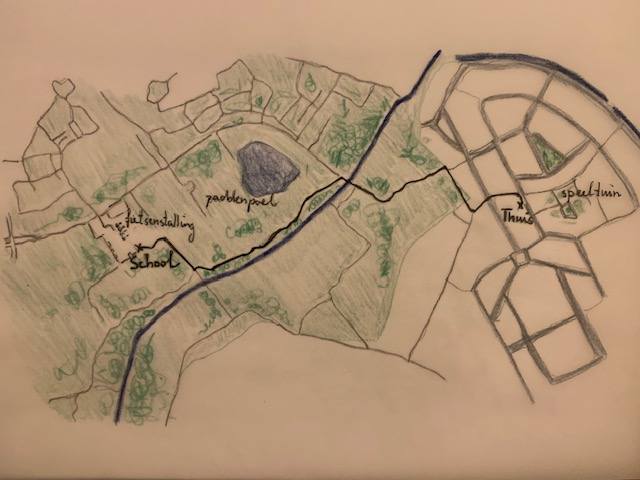 kaart van fietsen school naar huis