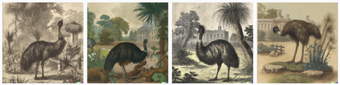 Dall-e 2 generated image of emu-like birds in a garden