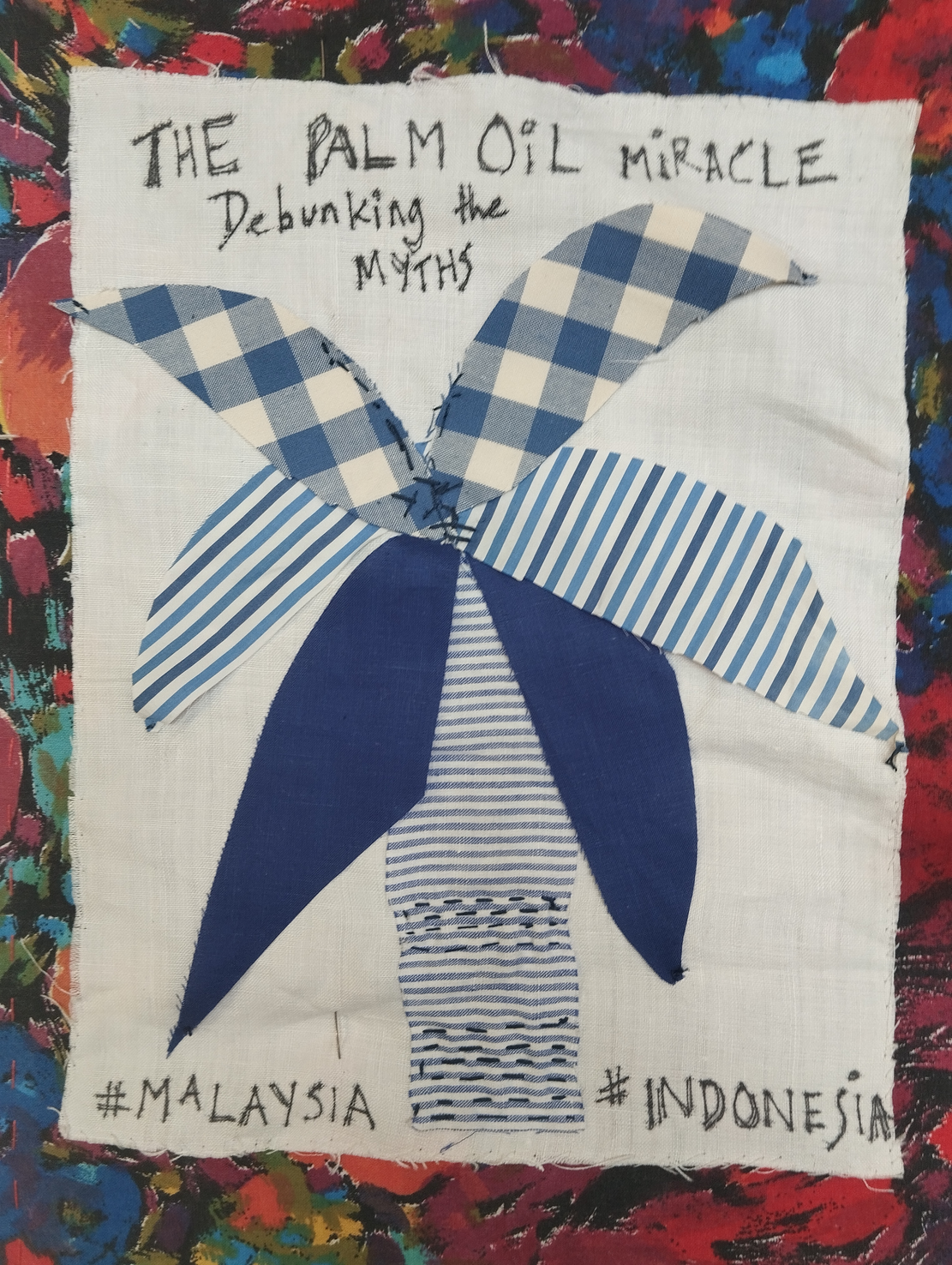 blue and white applique windmill