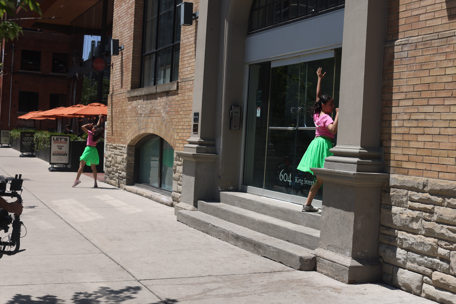 Momentarily transforming the popular destination at King and Portland into a site of critical engagement through a 29-step choreography that invited spatial negotiation and encounters with the Other within a space that is otherwise governed by capitalist-consumerist logic that actively seeks to erase all forms of anomaly.
This is created in response to Score 4. 
Score 4 is created by Mushtari Afroz
Choreography created by Mushtari Afroz
Performance co-created with Rachana Joshi, Rajvi Dedhia and Nidhi Baadkar.