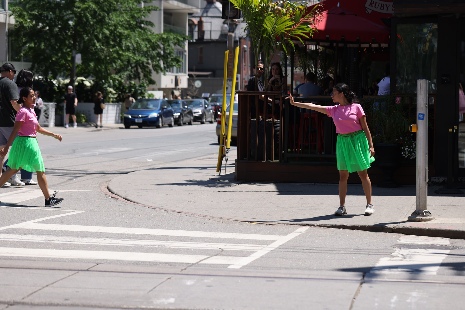Momentarily transforming the popular destination at King and Portland into a site of critical engagement through a 29-step choreography that invited spatial negotiation and encounters with the Other within a space that is otherwise governed by capitalist-consumerist logic that actively seeks to erase all forms of anomaly.
This is created in response to Score 4.
Score 4 is created by Mushtari Afroz
Choreography created by Mushtari Afroz
Performance co-created with Rachana Joshi, Rajvi Dedhia and Nidhi Baadkar.