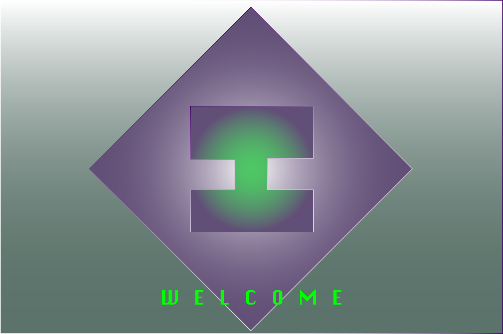 Logo of Elizza 2.0, which are two E's facing each other, in the background. The message "welcome" in the front.