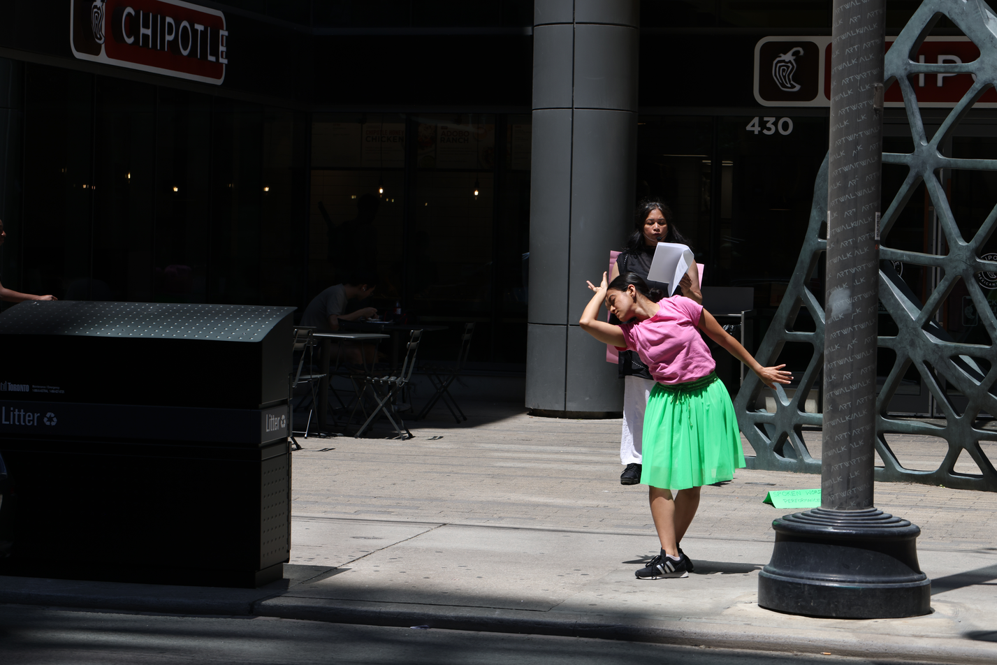 Uncommodified Pauses - Spoken Word Performance by Rajvi Dedhia at the intersection of King Street West and Charlotte Street in response to Score 3

Score 3 created by Mushtari Afroz
Response by Rajvi Dedhia