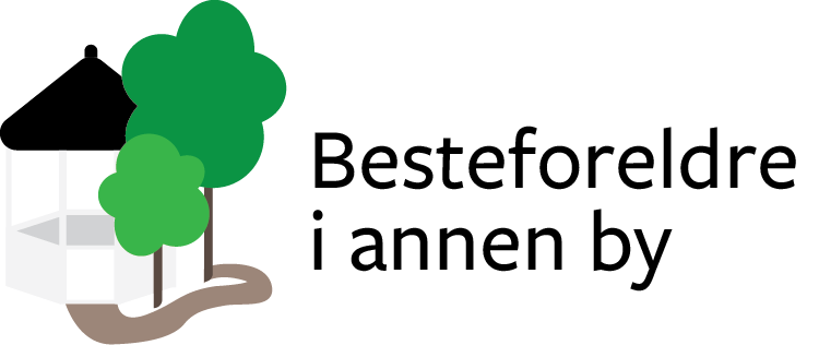 Logo - et lysthus med teksten 'Besteforeldre i annen by'