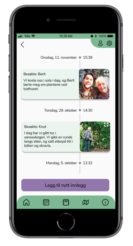 Skjermbilde fra tidslinjen i appen