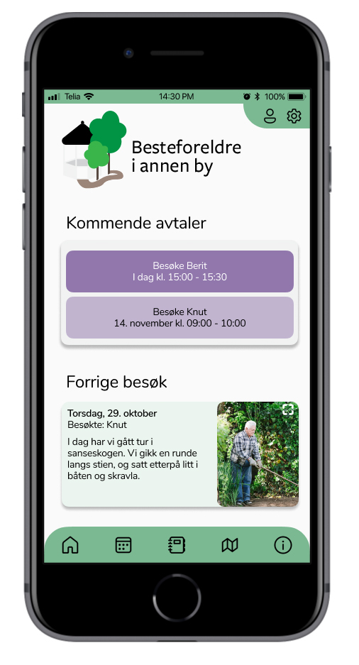 Skjermbilde fra hjemmesiden i appen