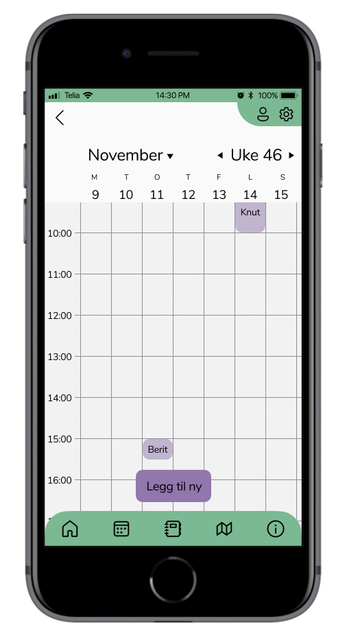 Skjermbilde fra kalenderen i appen